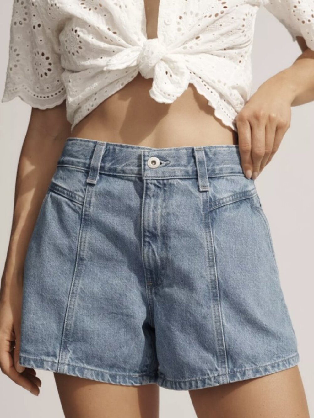 Bohme Seamed High-Rise Relaxed Denim Shorts Size 29